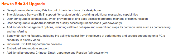 Bria 3.1 Upgrade Features