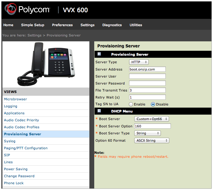 Polycom VVX 600 - add provisioning server Polycom VVX 600 - add provisioning server