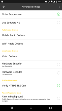 Bria for Android advandced settings Bria for Android advandced settings