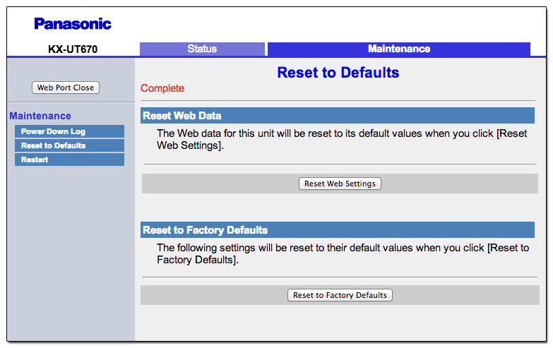panasonic kx-ut670 factory default