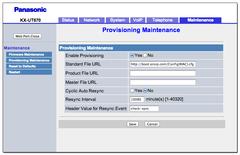 panasonic kx-ut670 provisioning