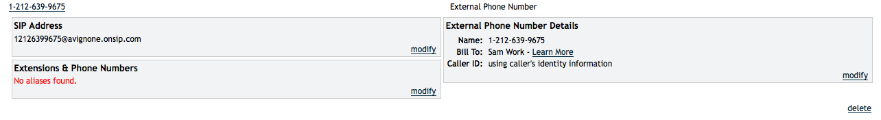 Select the external phone number in the OnSIP Admin Portal