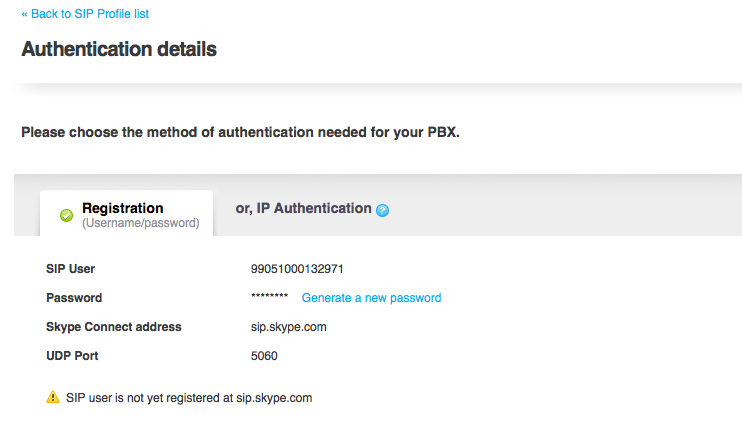 Skype authentication details