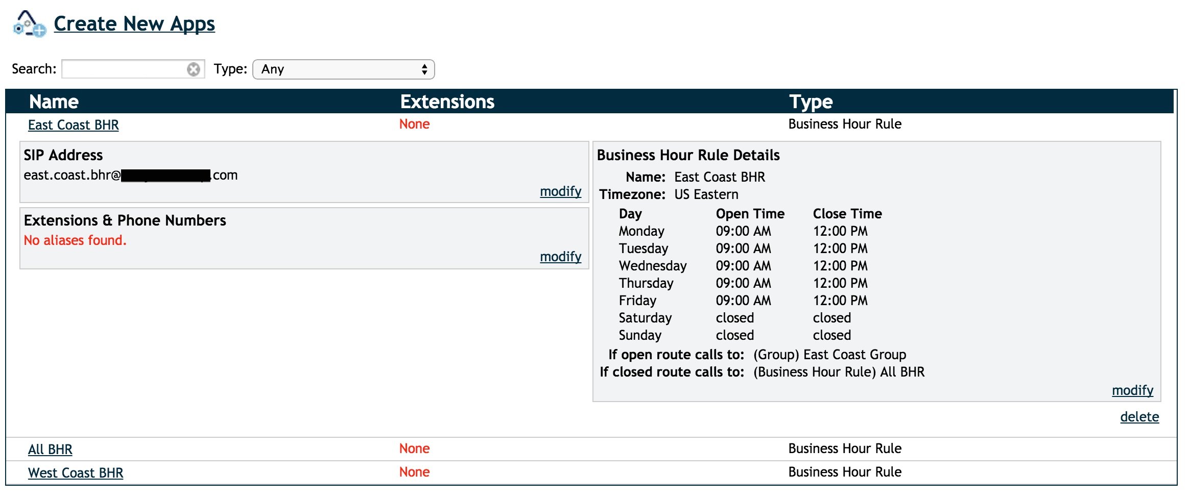 Screenshot showing business hour rule details.