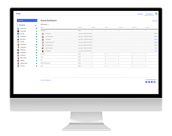 Screenshot of OnSIP's Queue Dashboard in the web and desktop app.