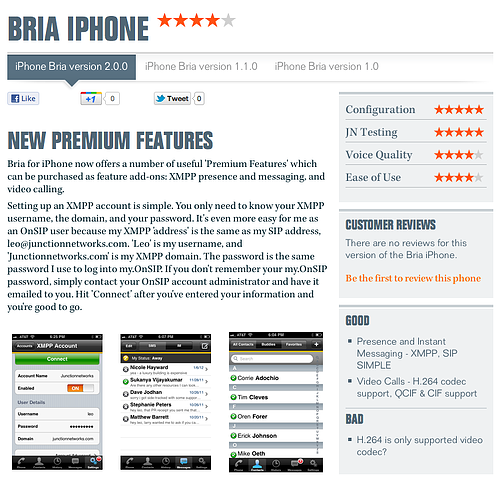Bria for iPhone review page