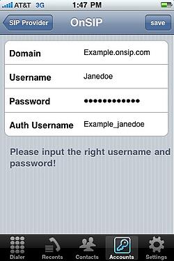 iSIP account setup