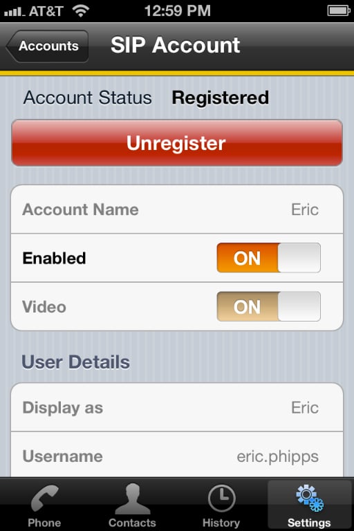 Bria iPhone SIP Account Settings