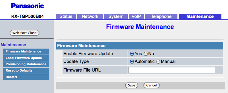 Panasonic TGP500 manual firmware update screenshot