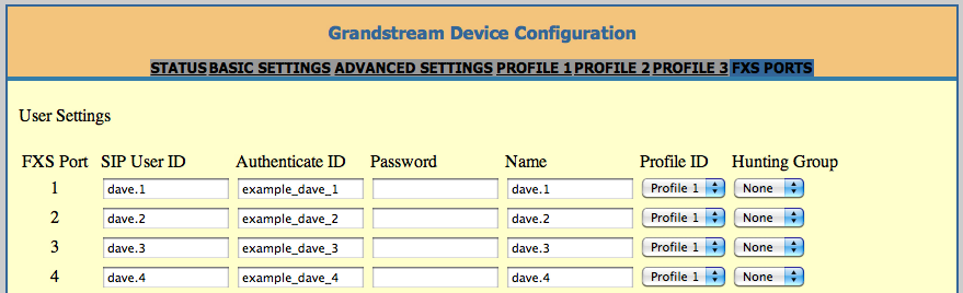 Grandstream GXW FXS port settings