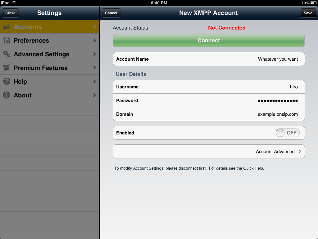 Bria for iPad xmpp account