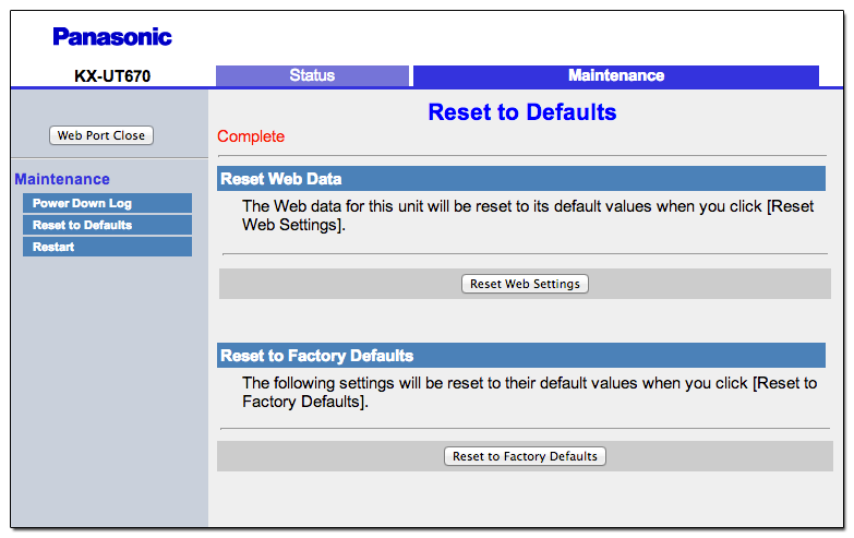 panasonic kx-ut670 factory default