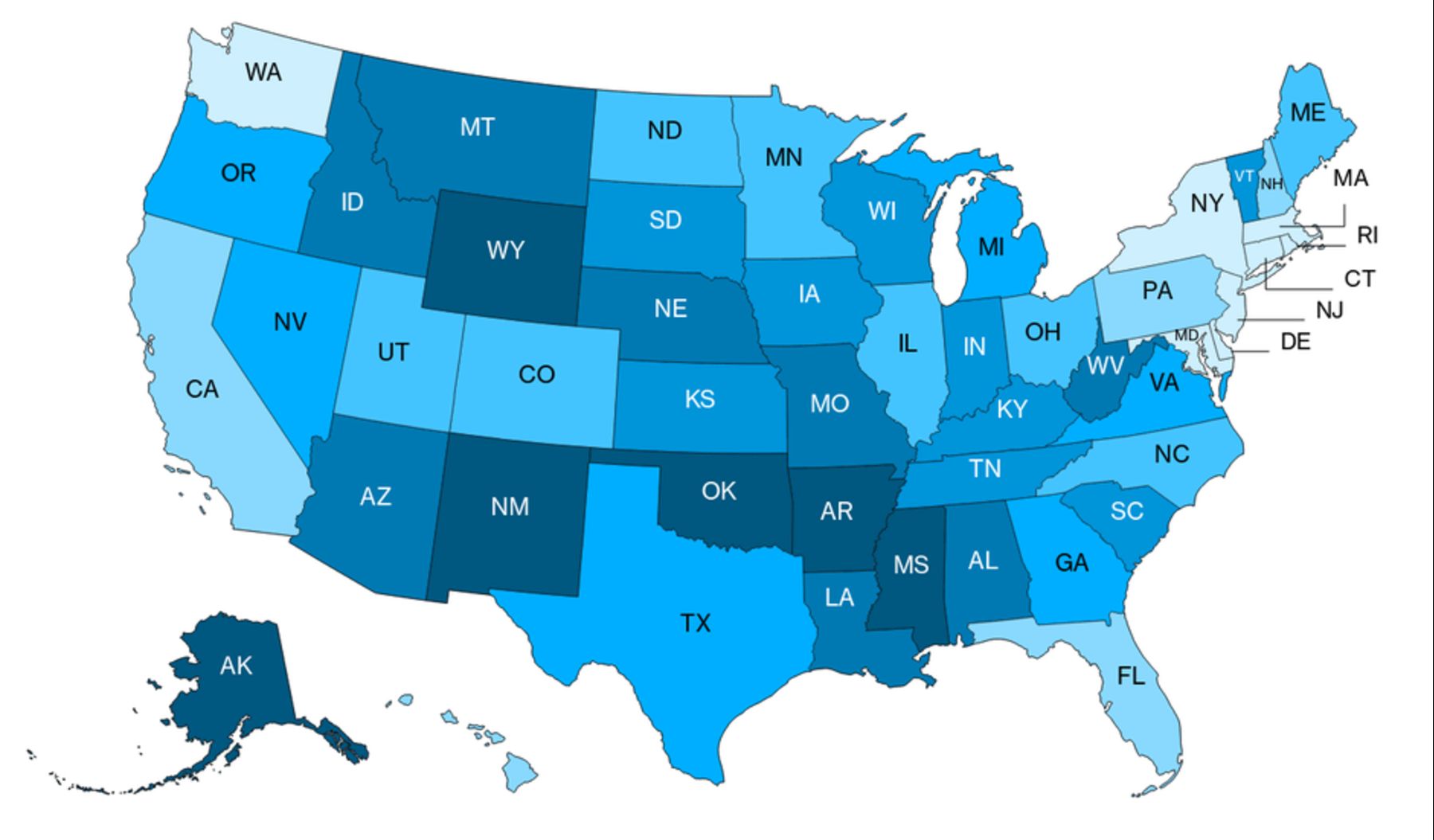 A color coded map of the USA showing where the FCC overestimated residential internet access.