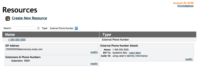 OnSIP External Number Resource - Assign Extension