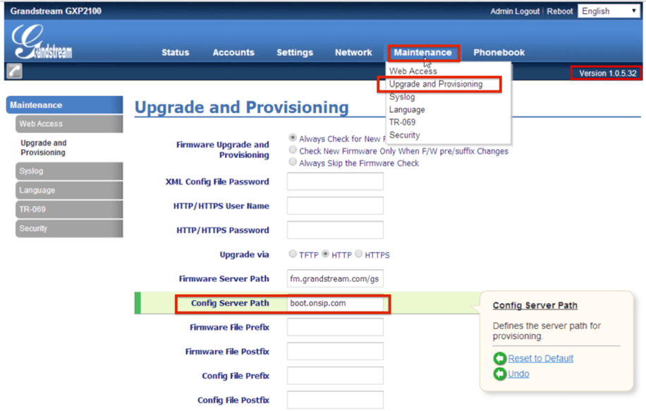 Config Server Path Grandstream