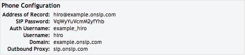 Sample SIP user credentials