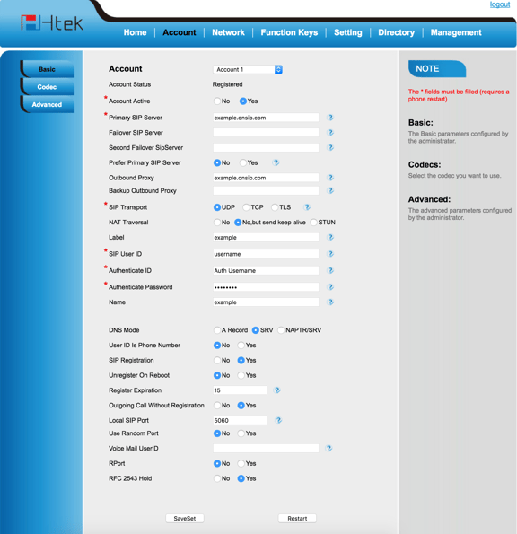 HTek Admin interface