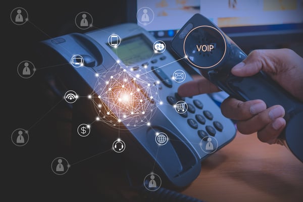 Graphic image showing how a VoIP phone can connect to the world.