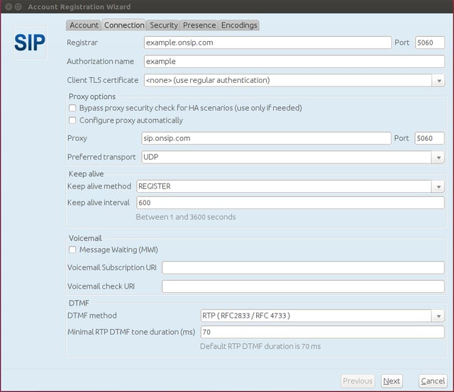 Registration wizard on Jitsi Desktop for Ubuntu 