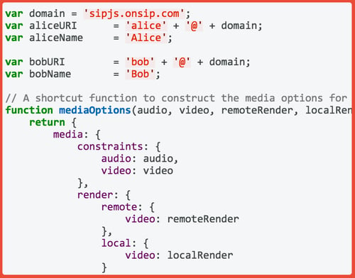 SIP.js code snippet for developers using OnSIP CPaaS