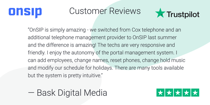 OnSIP Trustpilot review by Bask Digital Media