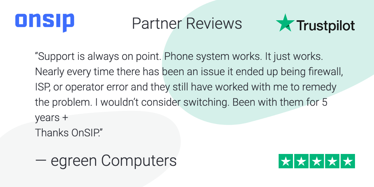 Screenshot of an OnSIP customer review on Trustpilot.