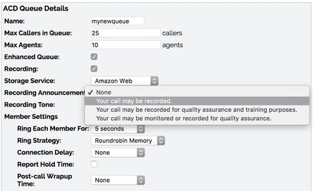 Queue call recording in the OnSIP Admin Portal