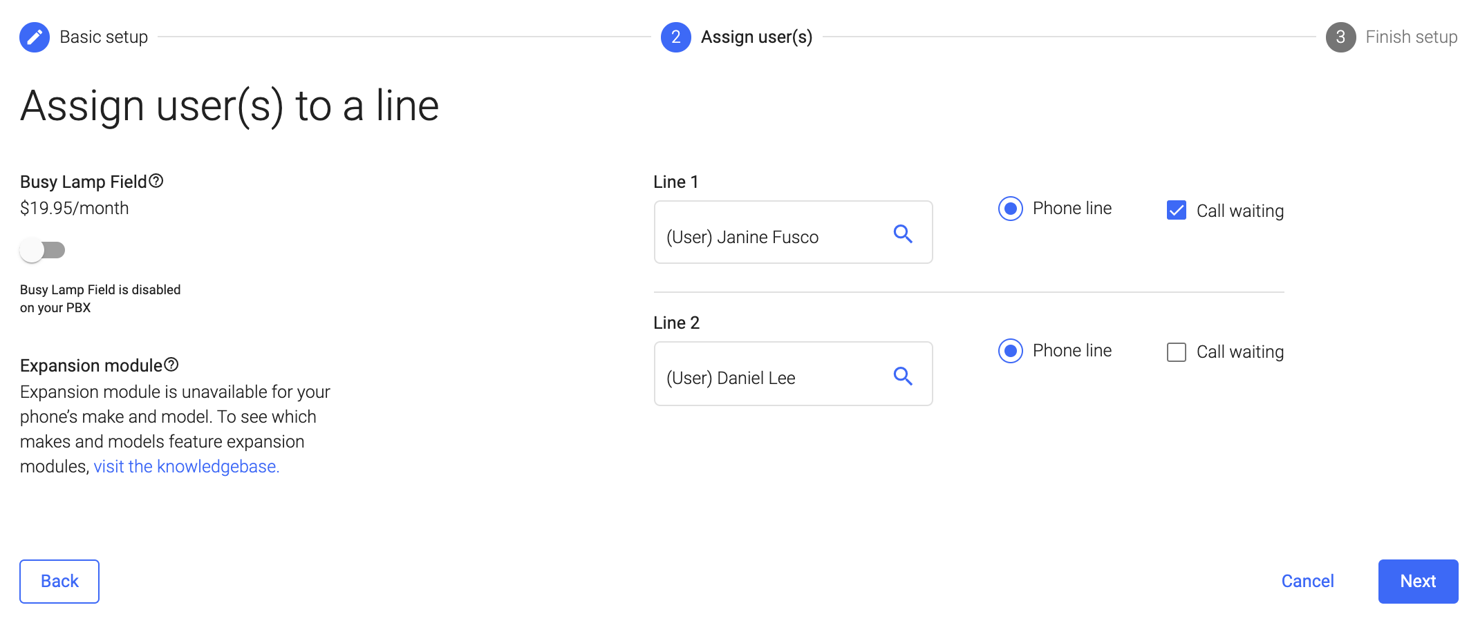 Screenshot of desk phone setup in the admin portal