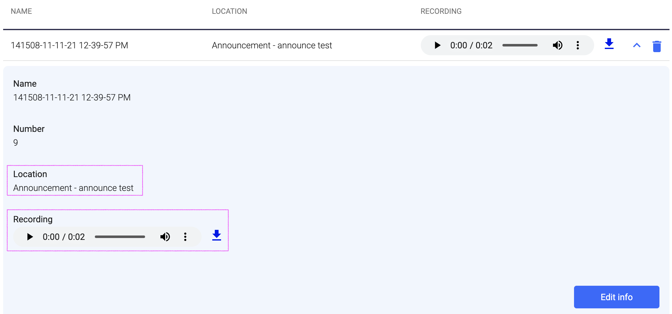 Screenshot of admin portal recording uploader