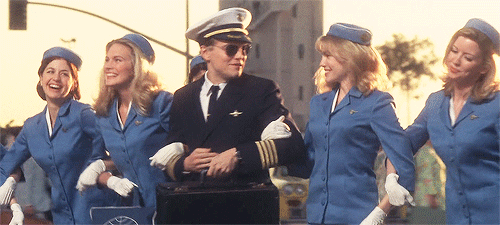 Gif of Leonardo DiCaprio playing master con artist Frank Abagnale in Catch Me If You Can