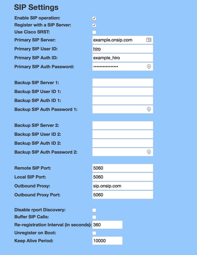 SIP Settings - Cyberdata SIP Paging Server with Bell Scheduler