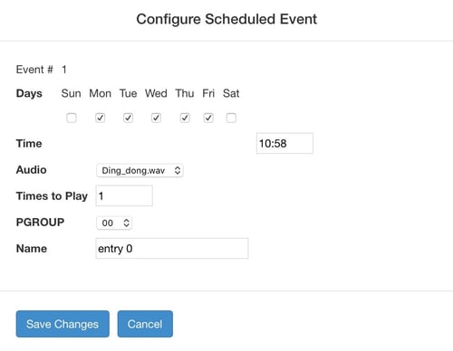 Configure Scheduled Event - Cyberdata SIP Paging Server with Bell Scheduler
