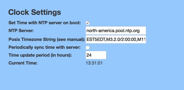 Clock Settings - Cyberdata SIP Paging Server with Bell Scheduler