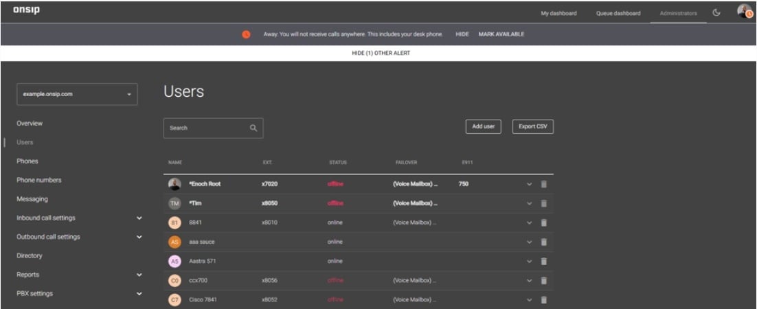 Dark mode in the OnSIP desktop app.