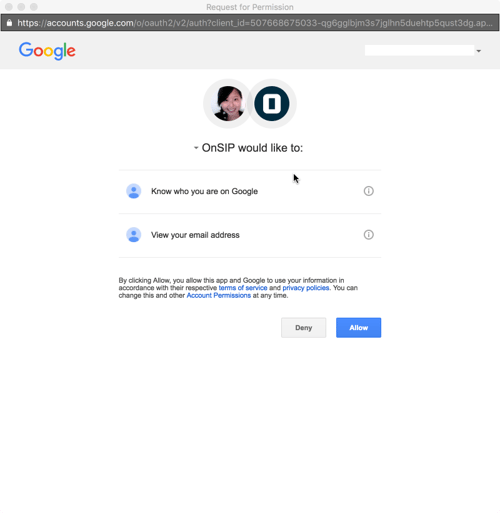 Authorize OnSIP to access your Google information