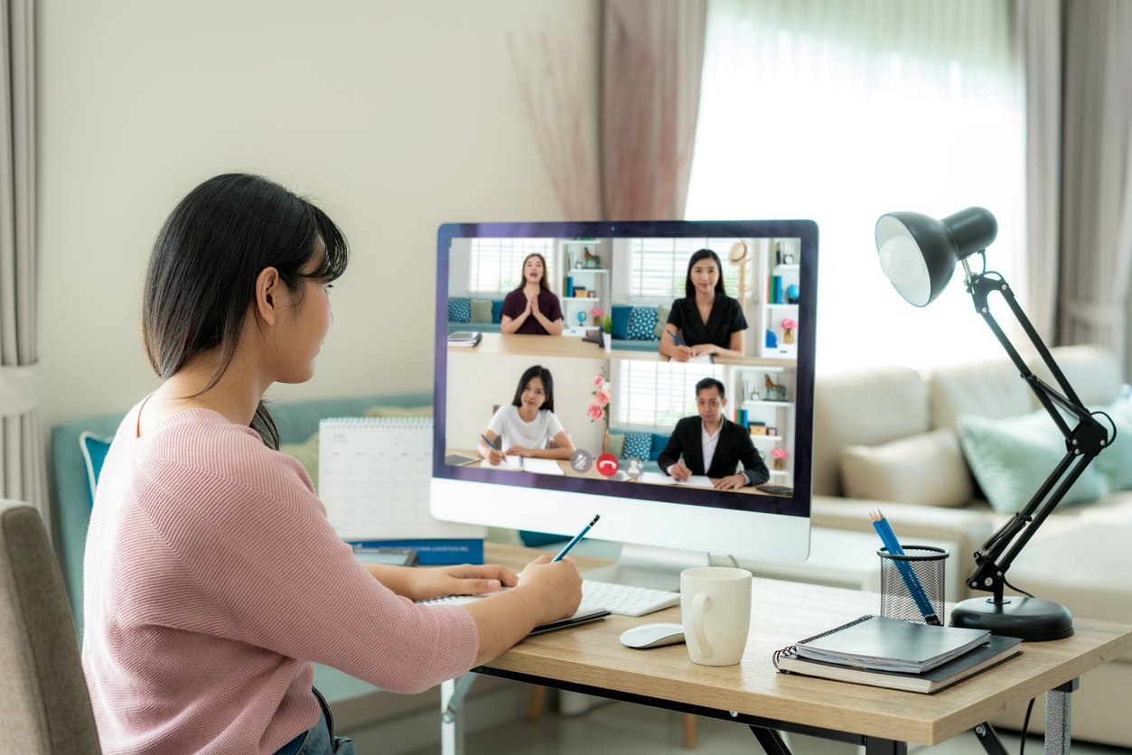 Remote worker on a video conference call.