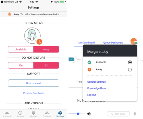 Global Availability Settings Screenshot Mobile vs Web App