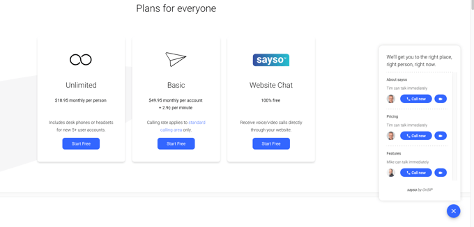 Screenshot showing sayso pricing page and sayso call panel with topics and reps.