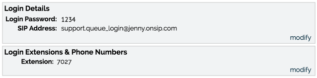 ACD queue login details and login extension in OnSIP