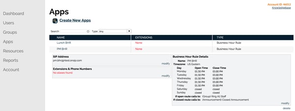 Creating business hour rules in the OnSIP Admin Portal