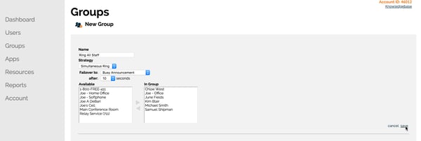Creating a call group in the OnSIP Admin Portal