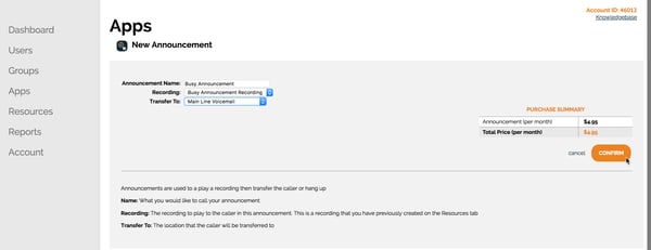 Creating an announcement in the OnSIP Admin Portal
