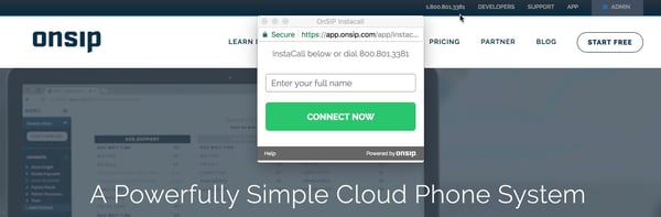 The OnSIP InstaCall button on OnSIP's homepage.