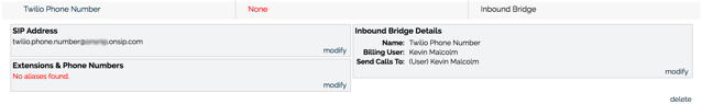 Details of an OnSIP Inbound Bridge