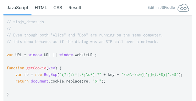Snippet of SIP.js demo code