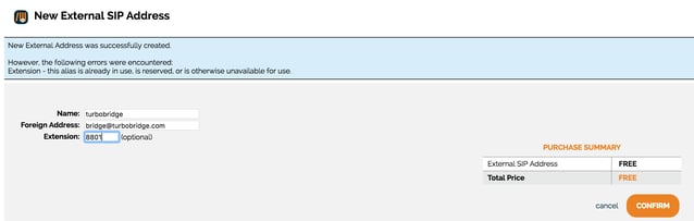 External SIP address info