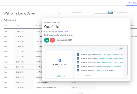 Screenshot showing incoming sayso call from representative's perspective.