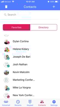Presence info displayed in the OnSIP mobile app.