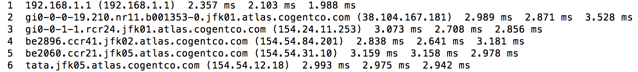 Traceroute hops with ISP router names