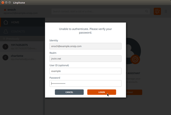 Linphone for Linux user authentication